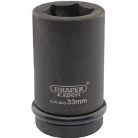 Black Draper Expert deep impact socket, 1" square drive, 33mm size, with HI-TORQ 6 point design and engraved branding.