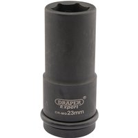 Black Draper Expert deep impact socket, 3/4" square drive, 23mm, with HI-TORQ 6-point design and engraved branding.
