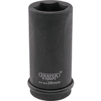 Black Draper Expert deep impact socket, 3/4" square drive, 28mm, with HI-TORQ 6-point design and engraved branding.