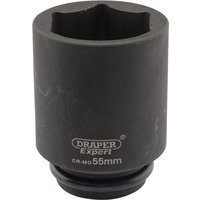 Black Draper Expert deep impact socket, 6-point, 3/4" square drive, 55mm size, with engraved logo and size marking.