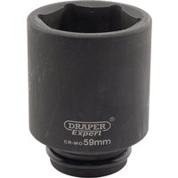 Black Draper Expert deep impact socket, 3/4" square drive, 59mm size, with HI-TORQ 6-point design and logo on side.