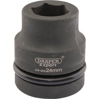Black Draper Expert HI-TORQ 6 Point Impact Socket, 1" square drive, 24mm size, with branding and size etched on side.