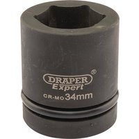Black Draper Expert HI-TORQ 6 Point Impact Socket, 1" square drive, 34mm, with brand logo and size marking.