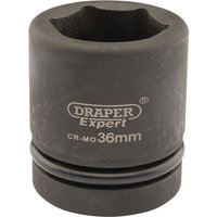 Black Draper Expert HI-TORQ 6 Point Impact Socket, 1" Sq. Dr., 36mm with engraved logo and size marking.