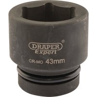 Black Draper Expert HI-TORQ 6 Point Impact Socket, 1" Sq. Dr., 43mm with engraved logo and size marking.