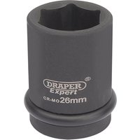 Black Draper Expert HI-TORQ 6 Point Impact Socket, 3/4" Sq. Dr., 26mm with white branding and smooth finish.