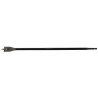 Extra long flat wood bit, 405mm length, 22mm width, black shaft with silver tip, by Draper Expert.