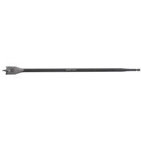 Extra long flat wood bit, 405mm, 25mm, by Draper Expert, with a sharp spade tip and black finish.