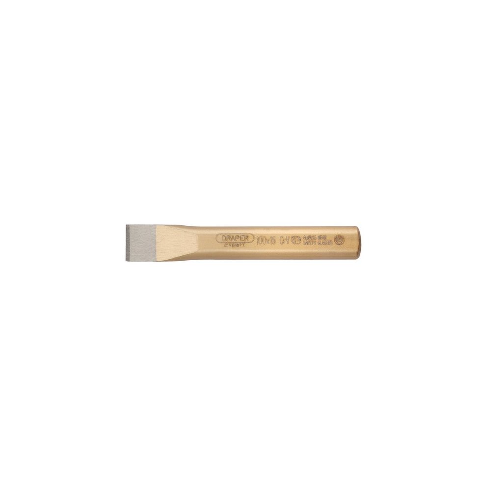 Flat cold chisel with a 16mm wide steel blade and a wooden handle, featuring engraved branding and a polished finish for durability and precision.