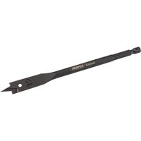 Draper Expert flat wood bit, 12mm, black steel with sharp spade tip and hex shank.