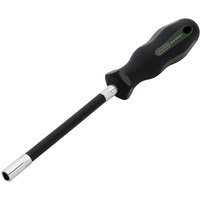 Flexible nut driver with black rubber handle and silver 8mm socket by Draper Expert.