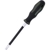 Black and green Draper Expert Flexible Nut Driver with ergonomic handle and long flexible shaft.