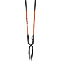 Orange and black Draper Expert fully insulated post hole digger with long handles and sharp metal blades.