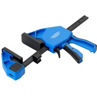 Blue Draper Expert Heavy Duty Bar Clamp with ergonomic handle and black sliding jaw on a metal bar.