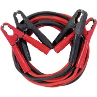 Red and black Draper Expert heavy duty booster cables, 5m length, 25mm² thickness, with sturdy clamps.