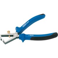Blue Draper Expert wire stripping pliers with soft grip handles and adjustable brass screw, 150mm length.