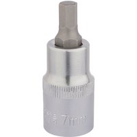Silver Draper Expert hexagonal socket bit, 1/2" square drive, 7mm, with a smooth metallic finish and engraved size marking.