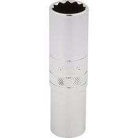 Silver Draper Expert deep socket, 12-point design, 1/2" square drive, 16mm size, with knurled grip section.