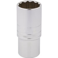 Silver Draper Expert deep socket, 12-point, 1/2" square drive, 27mm, with polished finish and knurled grip.