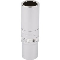 Silver Draper Expert deep socket, 12-point design, 3/8" square drive, 14mm size, with knurled grip section.