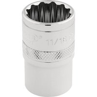 Silver Draper Expert HI-TORQ 12 Point Socket, 1/2" Sq. Dr., 11/16", with knurled grip and polished finish.