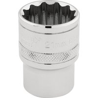 Silver Draper Expert HI-TORQ 12 Point Socket, 1/2" Sq. Dr., 21mm with knurled grip and engraved size marking.