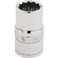 Silver Draper Expert HI-TORQ 12 Point Socket, 1/2" Sq. Dr., 9/16", with knurled grip and polished finish.