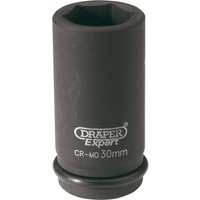 Black Draper Expert deep impact socket, 3/4" square drive, 30mm, with HI-TORQ 6 point design and visible branding.