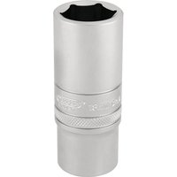 Silver Draper Expert deep socket, 6-point, 3/8" square drive, 18mm, with knurled grip and engraved branding.