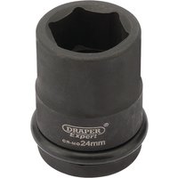 Black Draper Expert 24mm HI-TORQ 6 Point Impact Socket with 3/4" square drive, durable finish, and engraved branding.