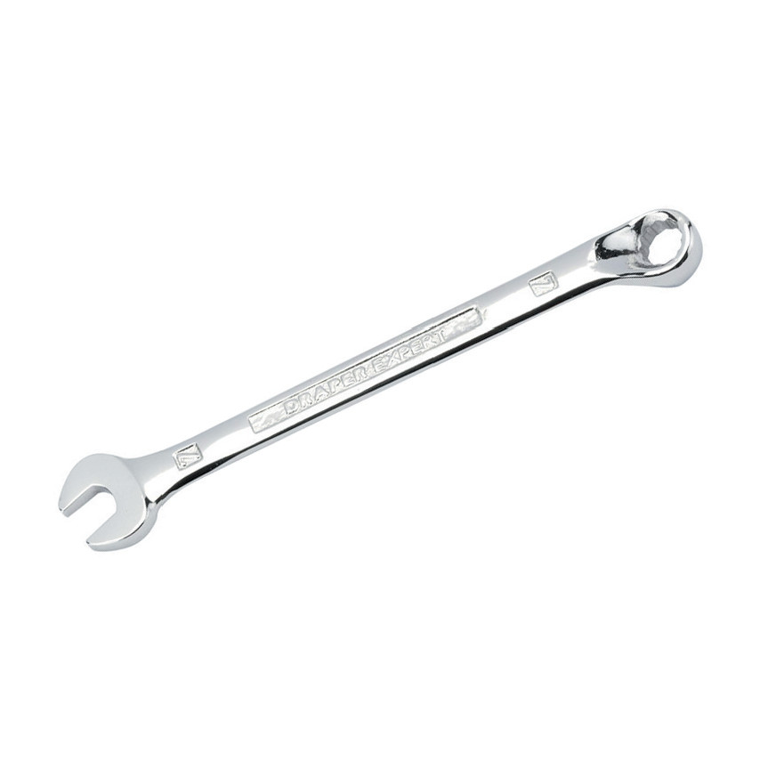 15mm chrome-plated combination spanner with a polished finish, featuring a standard open end and a hi-torq design for improved grip and torque.