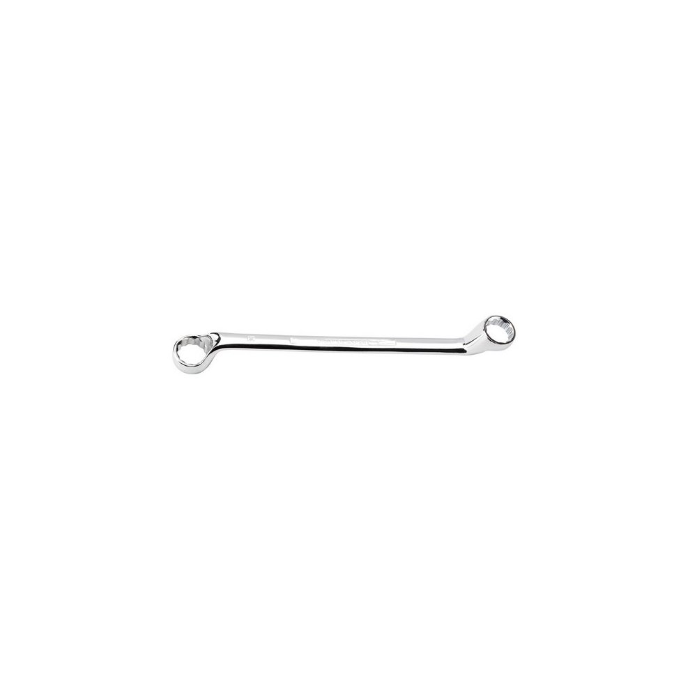 Silver chrome-plated 24mm x 26mm deep offset ring spanner with a smooth finish and two open ends, designed for high-torque applications.