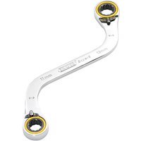 Silver S-shaped spanner with double ring ratchet ends, marked 11mm and 13mm, by Draper Expert.