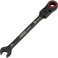 Black Draper Expert spanner with flexible head, Hi-Torq design, and red-accented ratchet ring.