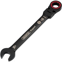 Black Draper Expert 15mm flexible head ratchet spanner with Hi-Torq® design and red ring on the ratchet end.