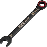 Black Draper Expert 18mm ratchet combination spanner with Hi-Torq® ring and open-end design, red accent on ring.