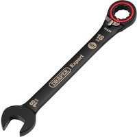 Black Draper Expert 18mm reversible ratchet spanner with Hi-Torq® open end and red-accented ring end.