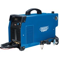 Blue Draper Expert plasma cutter, 60A, with digital display, black handle, and attached cables.