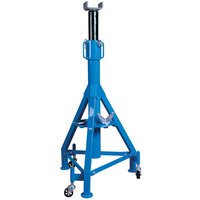 Blue Draper Expert vehicle support stand with adjustable height, tripod base, and caster wheels.