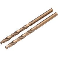 Two bronze-colored cobalt drill bits, 6.0mm x 93mm, with spiral flutes, by Draper Expert.
