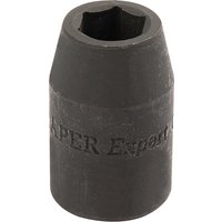 Black Draper Expert impact socket, 1/2" square drive, 12mm, with engraved branding and hexagonal opening.