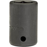 Black Draper Expert impact socket, 1/2" square drive, 17mm size, cylindrical shape with engraved size marking.
