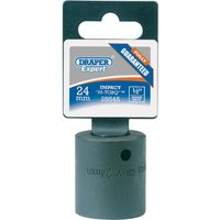 Black Draper Expert impact socket, 1/2" square drive, 24mm size, with a smooth cylindrical design and branded label.