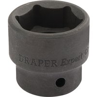 Black Draper Expert impact socket, 1/2" square drive, 30mm size, with engraved branding and smooth matte finish.