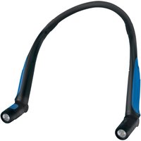 Black and blue Draper Expert LED neck light with dual adjustable lamps and USB-C charging port.