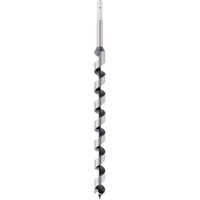 Long silver and black Draper Expert auger bit, 19 x 330mm, with spiral design and hex shank, display packed.