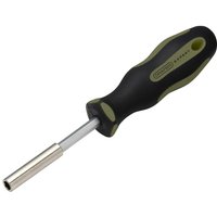 Black and green Draper Expert magnetic bit driver screwdriver handle with ergonomic grip and metal bit holder.