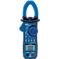 Blue Draper Expert digital clamp meter with manual-ranging dial, LCD screen, and rubber grip.