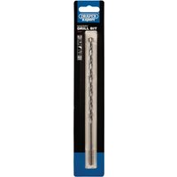 Draper Expert masonry drill bit, 8 x 200mm, silver with spiral flutes, in blue and black packaging.