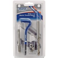 Draper Expert Metric Thread Repair Kit, M10 x 1.5, includes blue handle, drill bit, and inserts in clear packaging.